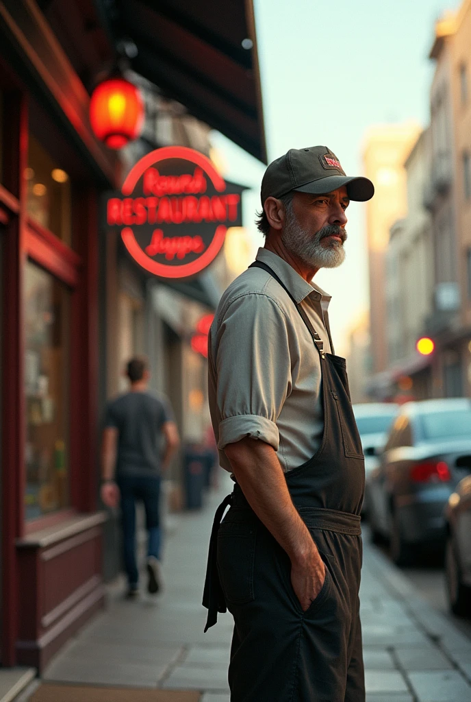 Restaurant owner is there outside Restaurant
Restaurant clearly visible.