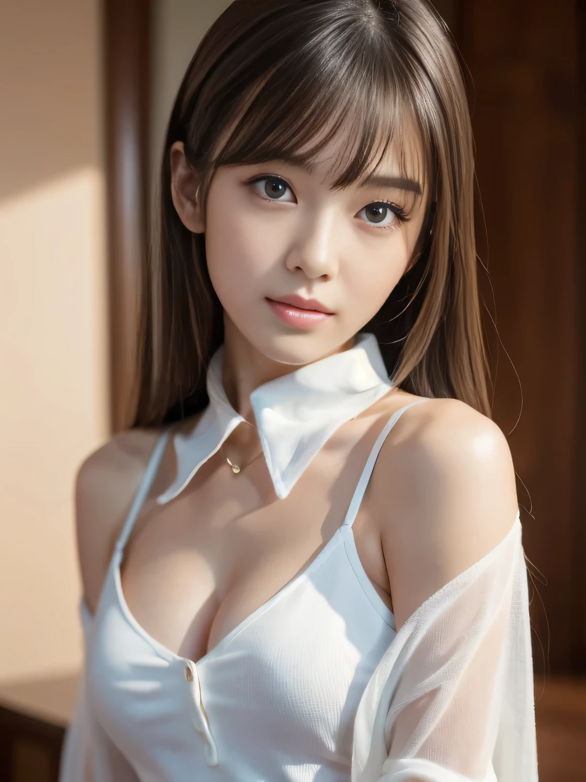 (Detailed skin), (Shiny skin), 8k, Highest quality, masterpiece, Ultra-high resolution, (Realistic:1.4), RAW Photos, (Soft saturation), (Fair skin:1.2), Half-Japanese beauty, 19 years old, Light brown hair, medium hair), (Pretty face:1.4), ((Beautiful lighting:1.3)), (black dress), (Highly detailed face, Highly detailed lips, fine grain, double eyelid, Highly detailed and evenly balanced eyes), (Sharp focus:1.2), ((Full Body Shot)), (Perfect Anatomy:1.3), (Beautiful woman with perfect figure:1.2), (white shirt with collar), ((Random sexy poses:1.2)), Shibuya,
