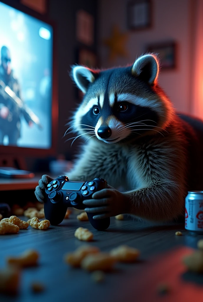 Un mapache jugando call of duty