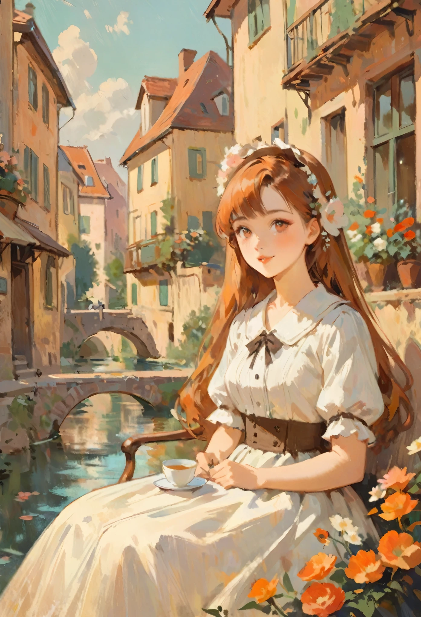 A beautiful nostalgic collage in the shape of a human, dreamlike, beautiful, nostalgic, masterpiece, warm colors, bloom, visible brushstrokes, painterly, detailed painting, lovely, incredible art

