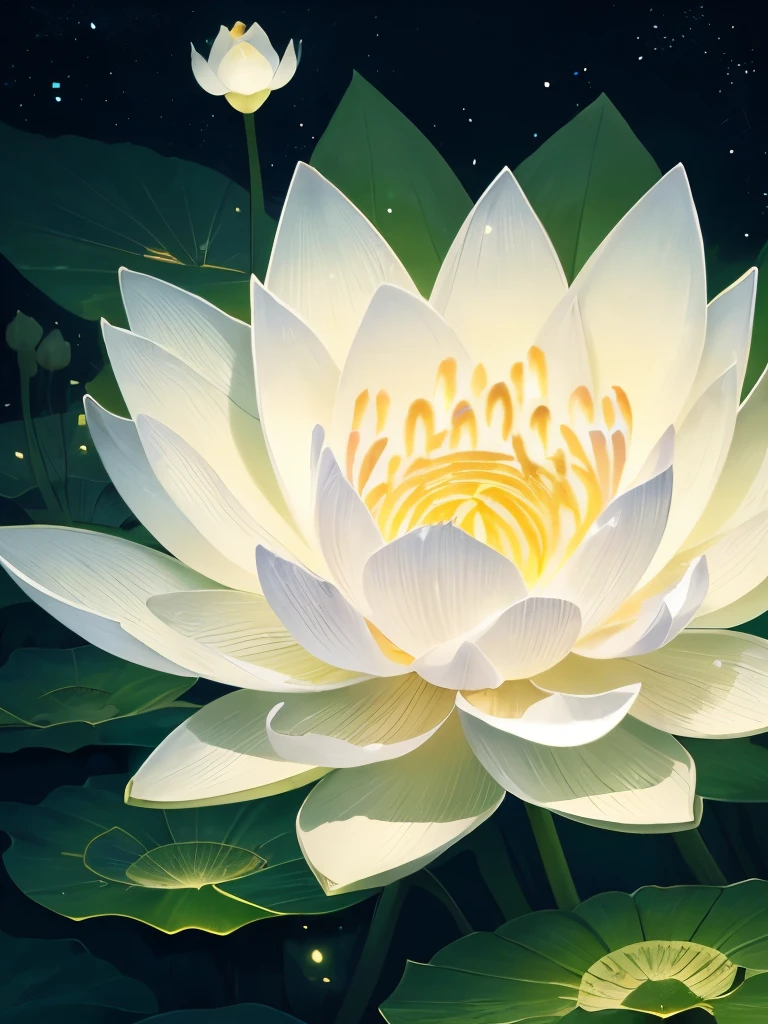 there are many white flowers that are glowing in the dark, beautiful flowers and crystals, glowing flowers, beautiful!!! digital art, magical flowers, luminous flowers, surreal waiizi flowers, with lotus flowers, magical colorful flowers, beautiful depiction, ethereal!!! ultra realistic, glowing delicate flower, by Li Song, lotus flowers, beautiful gorgeous digital art, beautiful!!!!!!!!!