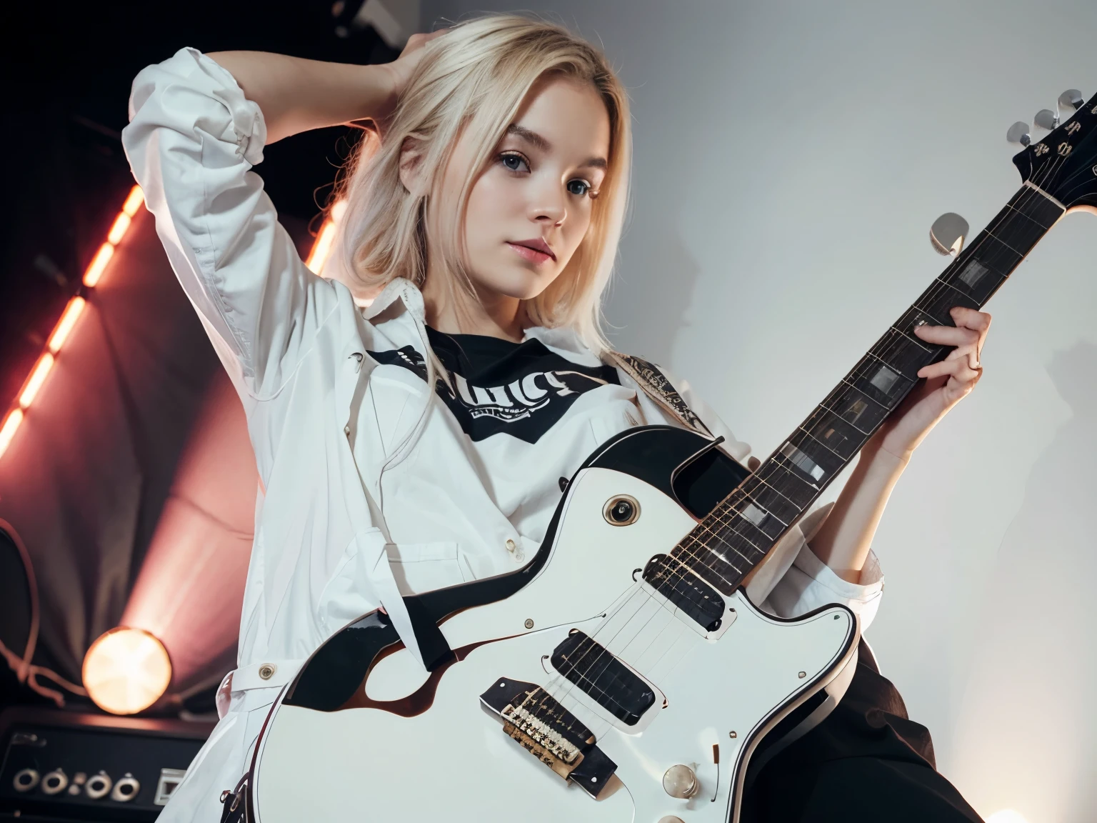 Girl White Skin with Guitar Eletric