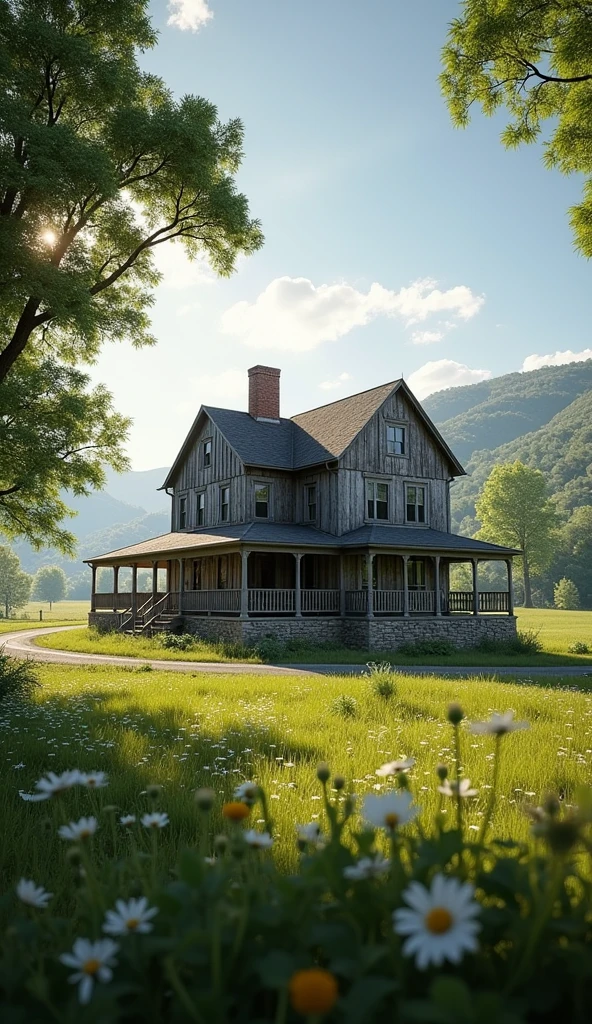 Old big farm house cinematic realistic 