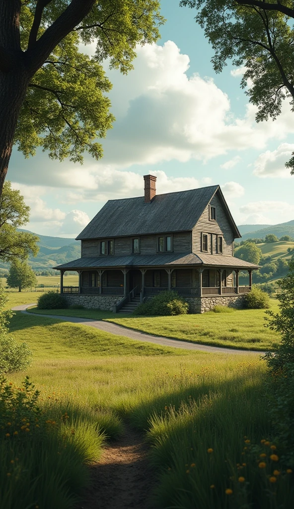 Old big farm house cinematic realistic 