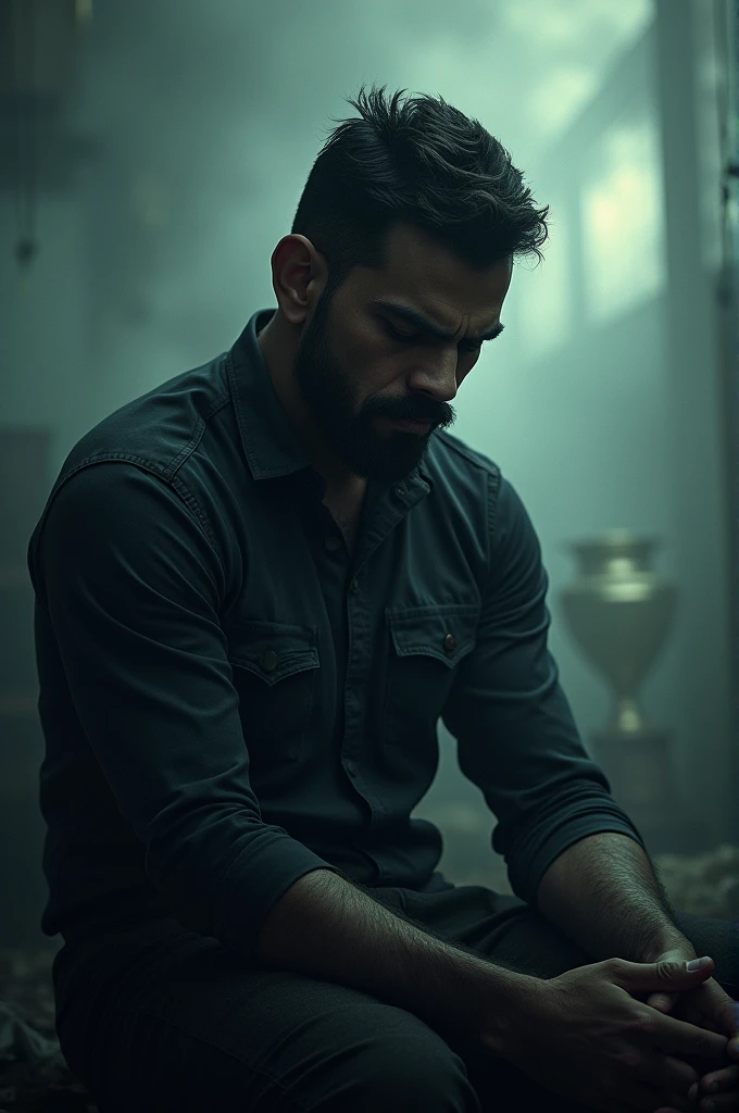 Create a sad picture of Virat Kohli because zero cup in ipl with troll atmosphere 