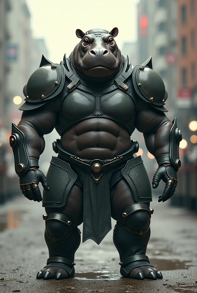 I am the hippo warrior, my armor is lethal and it's equal to the most cruel humans on Earth, The message I want to send is that if we exist , real very real ,24k photography rules, film rules, cinematic finishes like in Photoshop, very noticeable depth of field
