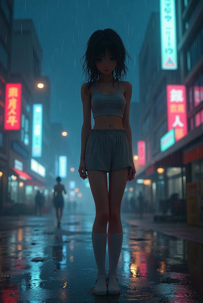 mix4, (8k, RAW photo, best quality, masterpiece:1.2), (realistic, photo-realistic:1.37), 1girl, cute, cityscape, night, rain, wet, professional lighting, photon mapping, radiosity, physically-based rendering, full body, thighhighs, legs together, breasts, peeing,