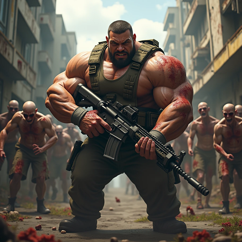 minion, A bodybuilder who shoots zombies in 3D
