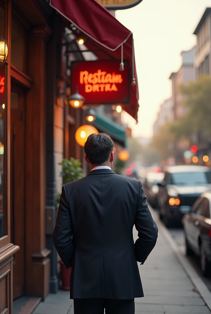 Restaurant owner is there outside  Restaurant 
Restaurant clearly visible.