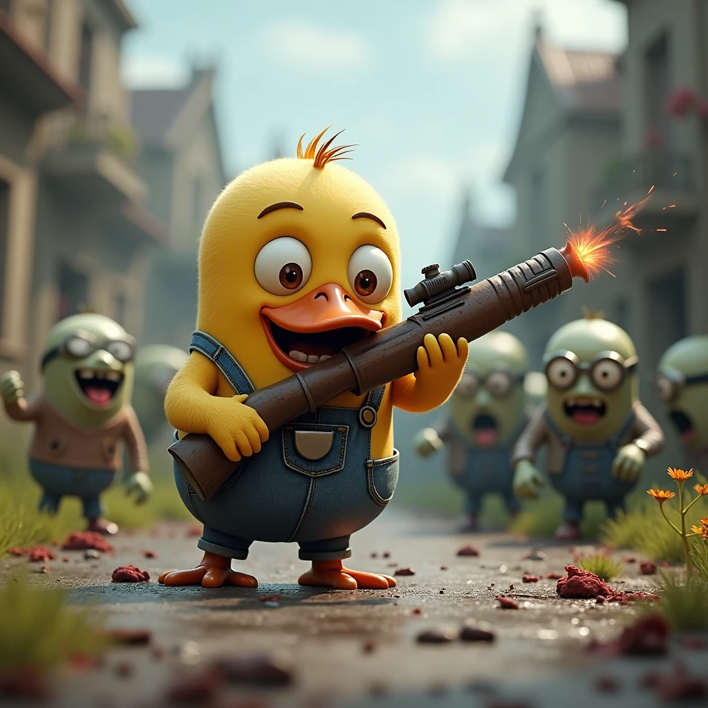A minion duck that shoots zombies in 3D
