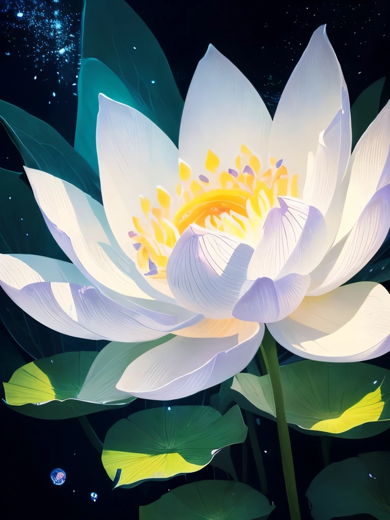 there are many white flowers that are glowing in the dark, an airbrush painting by Li Song, tumblr, psychedelic art, beautiful flowers and crystals, glowing flowers, beautiful!!! digital art, magical flowers, luminous flowers, surreal waiizi flowers, with lotus flowers, magical colorful flowers, beautiful depiction, ethereal!!! ultra realistic, glowing delicate flower, lotus flowers