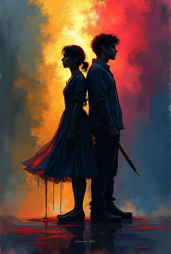 Here is a summarized and detailed description to create the cover on Bing:
- **Characters:** Violetta and Luca with their backs to each other, showing the tension between them.
- **Details:** Violetta holds a brush with vibrant colors that spill out, forming shadows and pigments that blend in the background. Luca has an enigmatic expression with a light shadow covering his face.
- **bottom:** Mixture of dark shadows and bright colors, representing the fusion of their worlds.
- **Typography:** elegant and modern, to highlight the title "Between Shadows and Pigments".
- **Artistic element:** Brushstrokes in the background, simulating being painted.
This description should help you create a striking cover on Bing.