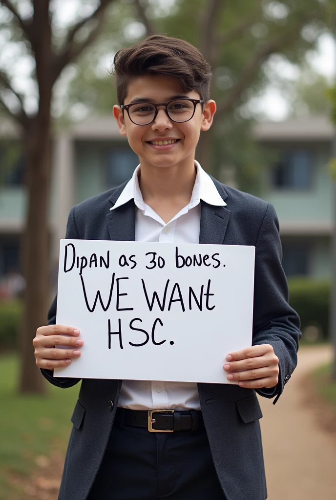 18 years old  some Boys with aggression face and wearing college dress  protest write "We want Hsc Subject mapping"