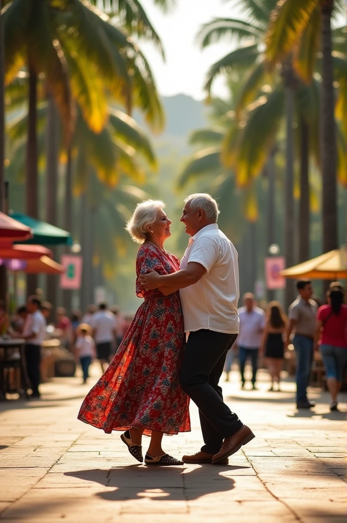 I want a picture of an elderly couple dancing in the Marimba Park in Chiapas.