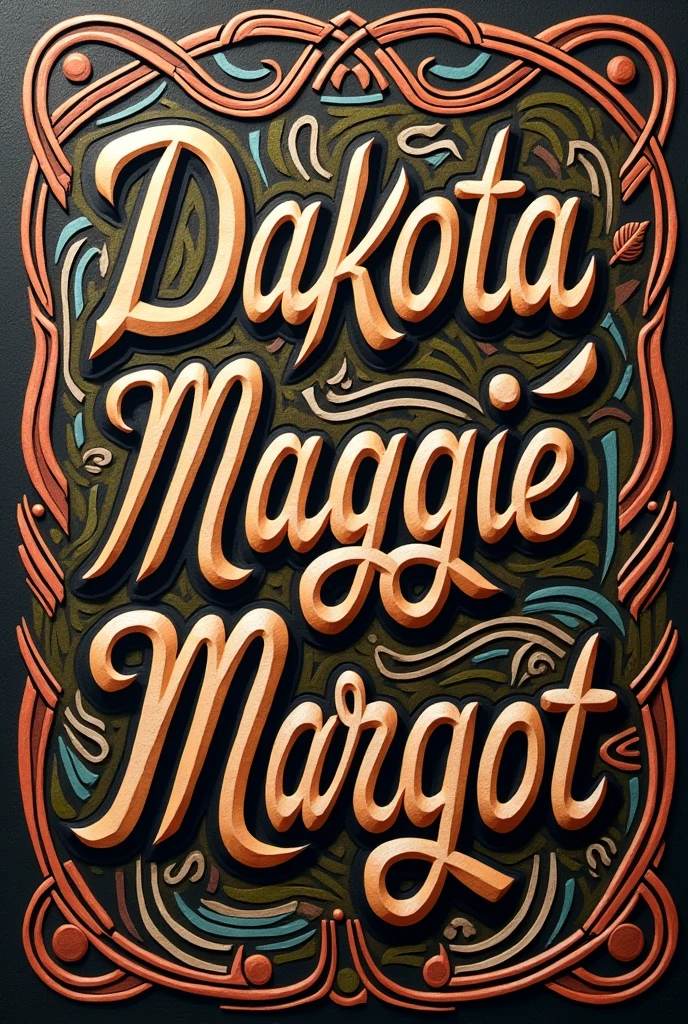 Maori tattoo with the names Dakota, Maggie e margot