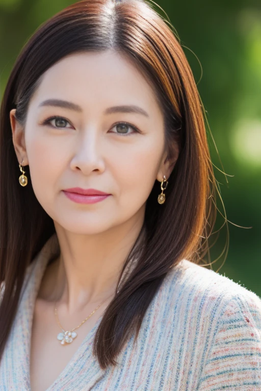 Highest quality。8K-Picture。RAW Photos、masterpiece、Realistic、photo Realistic、random、Fascinating、(Mature Woman)。Mature Woman彫刻アイドル。Beautiful woman with perfect style。she'Thin but medium bust。The charm of the gap。Married women、48 years old、Soft roundness of the chest、Delicate and precise facial features、Realistic背景、Medium chest、Sexy lips、Sensual smile、。Light brown hair。(Big Breasts:1.0)。Cute eyes。double eyelid。for a long time, Wavy Hair。((housewife、Light blue short sleeve dress、Pink Cardigan、Take a photo with a white mini bag。))。(清楚なhousewifeの日常、Big Breasts:1.0)。Smiles and shyness。