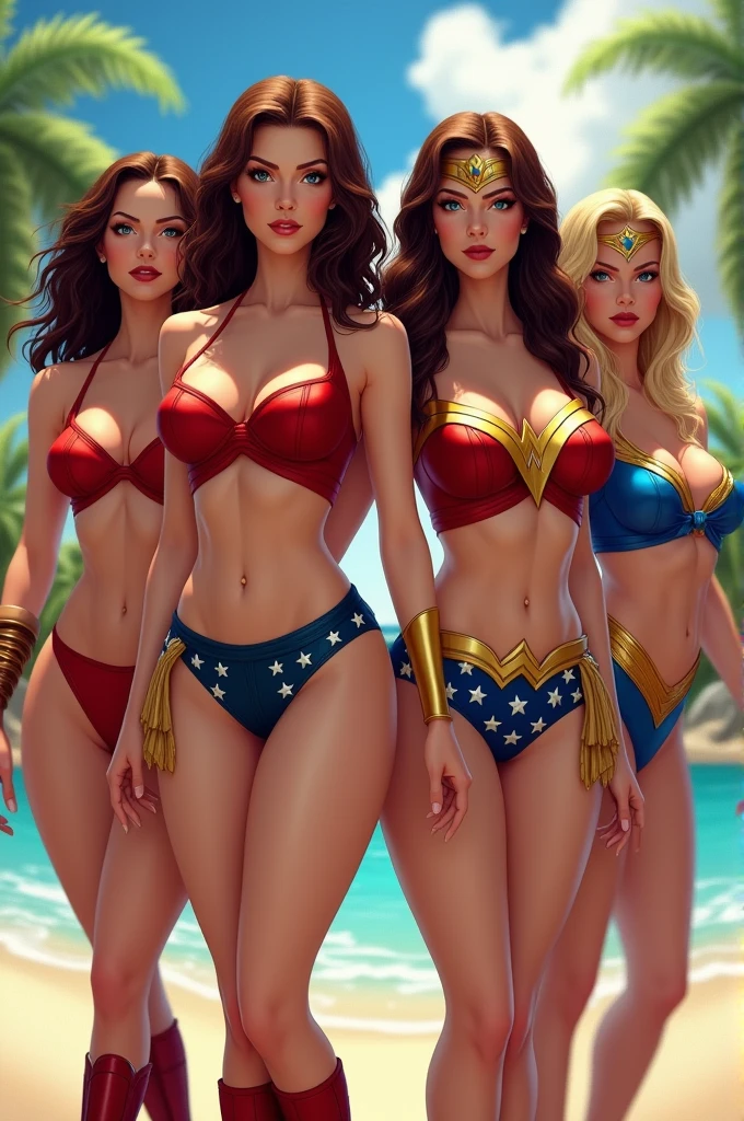 Bikini Scarlet Witch, Bikini Black Widow, Bikini Wonder Woman and Bikini Supergirl