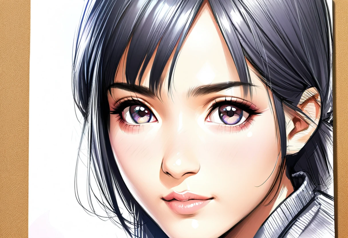 Illustrator, anime , Realistic ,sketch , one person's, ,lip, sweater,order, Light blue and yellow gradient background, Neon Hair,textured crop, Canadian, (masterpiece,Highest quality)、Hair is straight