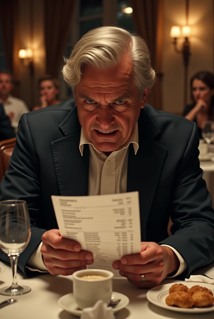 An American is looking at a bill at a restaurant and became angry because of heavy taxes of Britisher's on the tea.