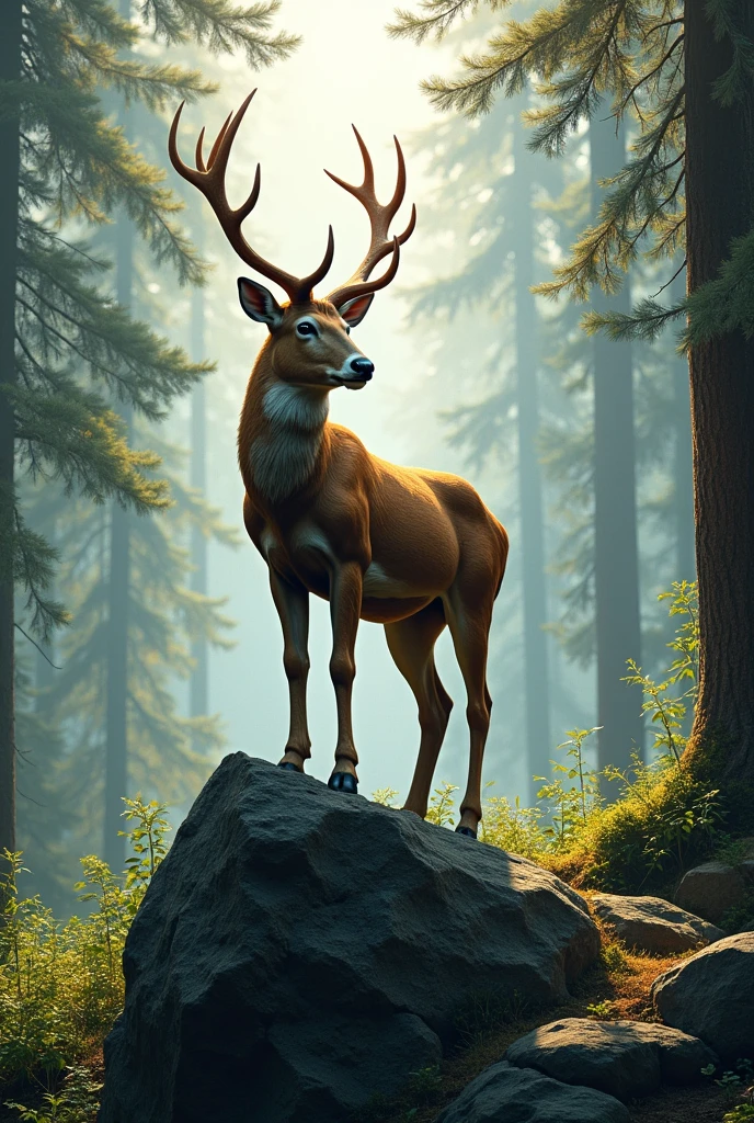 A deer on top of a rock