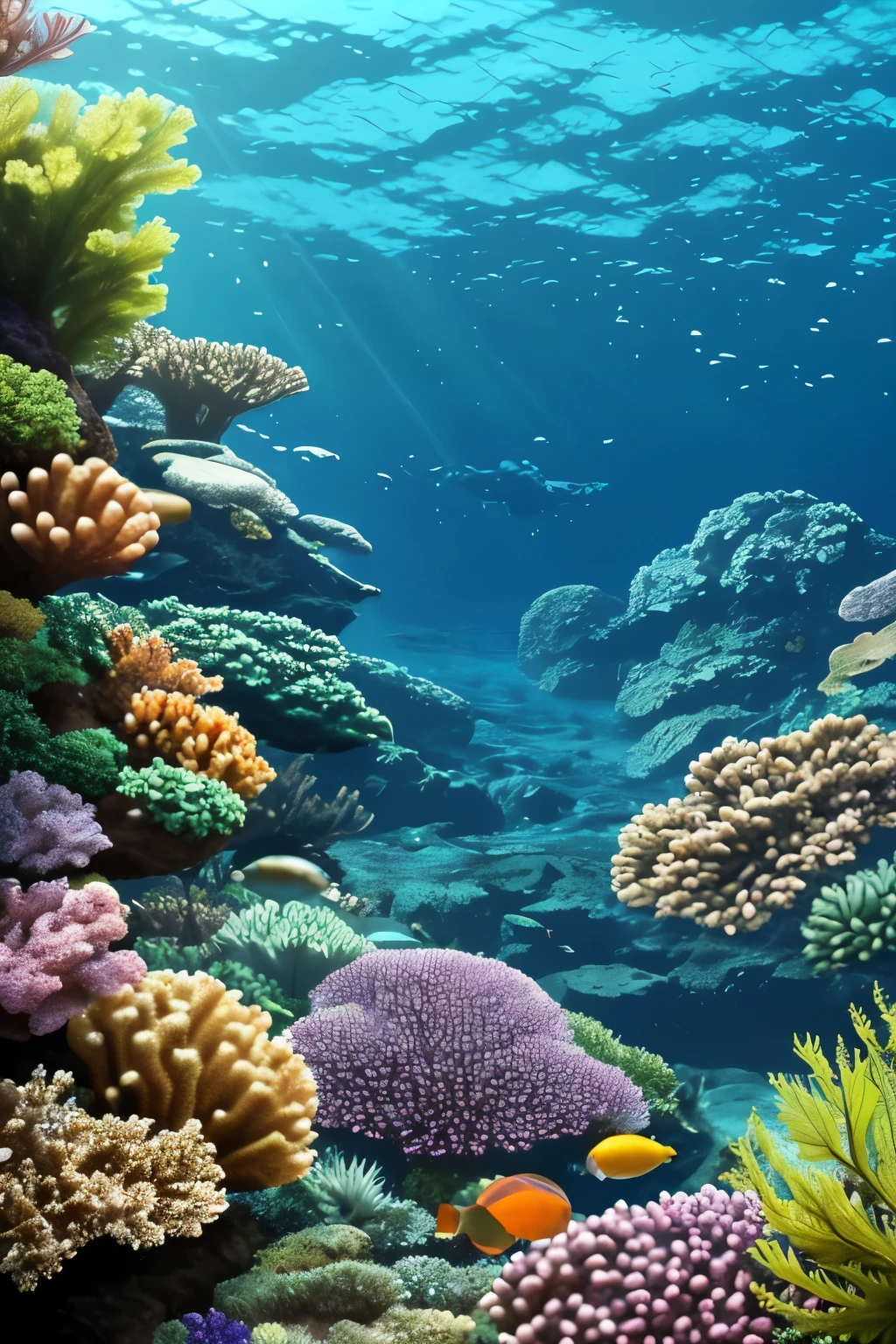 Natural Landscape Background at the Bottom of the Sea with Many Plants and Zooplankton