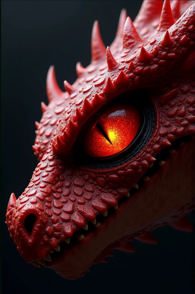 Make a red dragon eye that denotes anger, on a black background and only the eye is visible