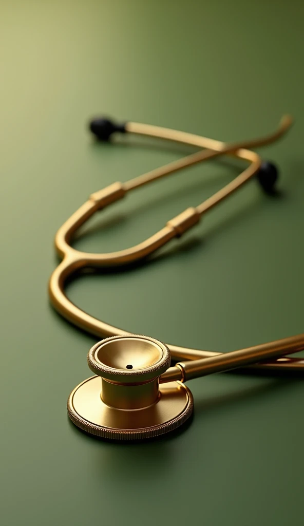 Gold stethoscope on an olive green background