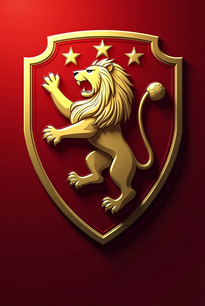 Create a shield for a football team with the Lion of Judah, add a soccer ball, add red color with stars from the city of Londrina, Paraná.