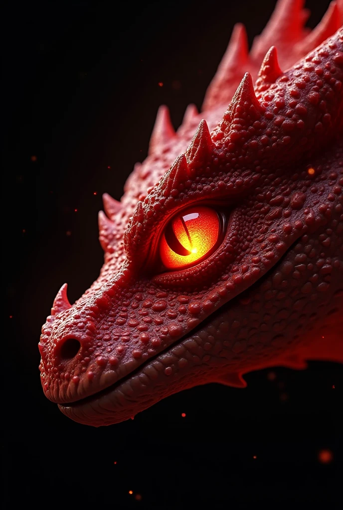 Make a red dragon eye that denotes anger, on a black background and only the eye is visible