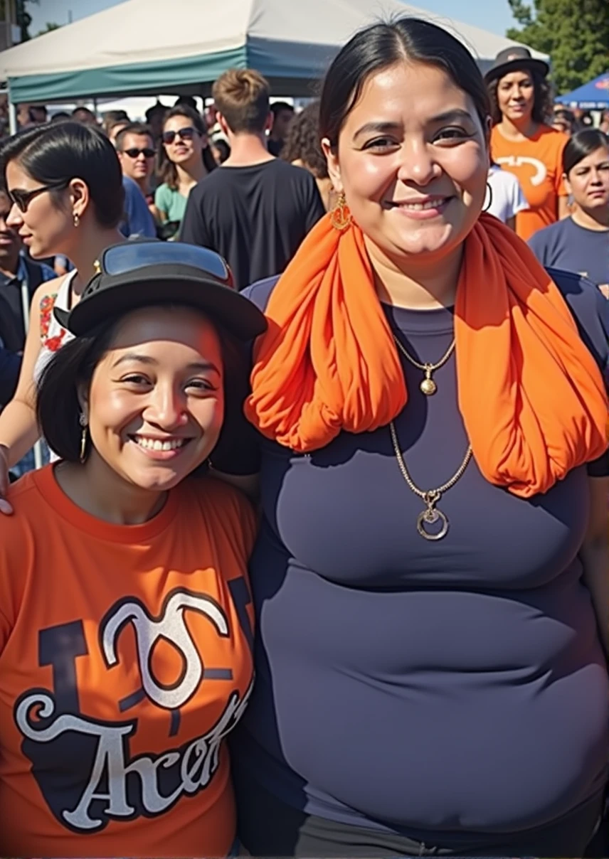 several people are posing for a picture in front of a crowd, profile pic, profile picture, very very low quality picture, having a great time, group photo, with the sun shining on it, hundreds of them, over-shoulder shot, pictured from the shoulders up, karla ortiz, center of picture, wearing an orange t shirt, discovered photo, Big tits, huge tits, no clothes, sexy, cute, minimal clothes, thick, bbw, chubby stomach, thick nipples, nipple piercings, large areola, hard nipples, piercing through shirt, nipples hard through shirt, busty, major cleavage, naked, ripping through top, spilling over sides, bra too tight, giant tits, extra wide hips, upper body zoom in, showing off huge tits, fat stomach, see through top, fat bbw, large areola showing, major cleavage, latina, down to stomach, wide hips, sexy, upper body zoom, thick arm, showing off , top half only, showing only upper, height difference, down to waist, tall and short girls, belly worship, worship, touching each other sexy, touch other sexy style, tall and short standing next to each other, two thicc girls different heights, no pants, touching , twerk together, height difference, big belly worship, big tits worship, latina and filipino