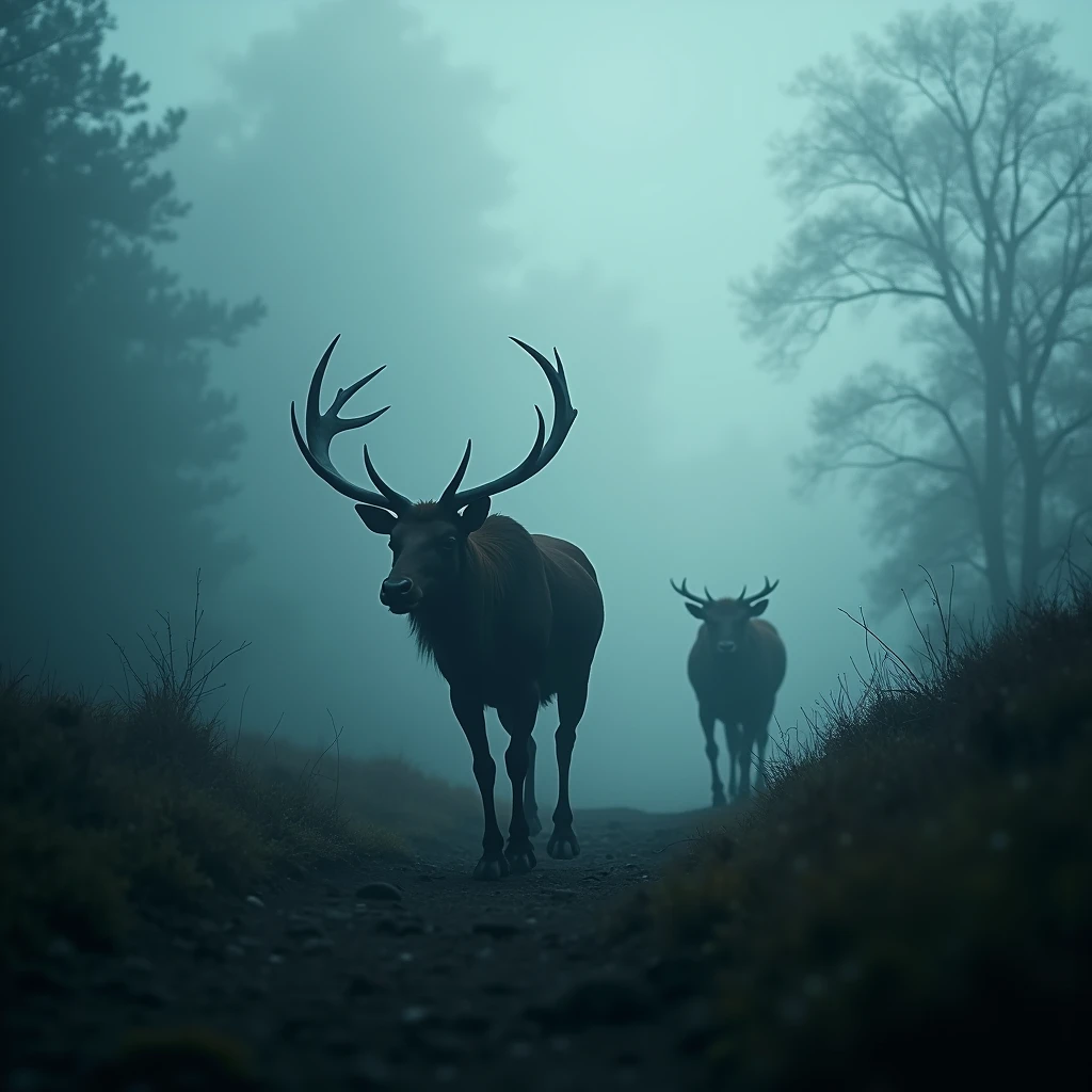 (Mysterious thick Fog), Wild animals move in natural environments covered in dense fog. Using telephoto lenses and covert filming to capture the natural behavior of animals in fog. Beautiful cinematic lighting, surreal, RAW photo, color graded, dynamic movement, captivating chiaroscuro, full body, award-winning, cinematic still, emotional, vignette, dynamic, vivid, (masterpiece, best quality, photorealistic, Professional, perfect composition, very aesthetic, absurdres, ultra-detailed, intricate details:1.3)