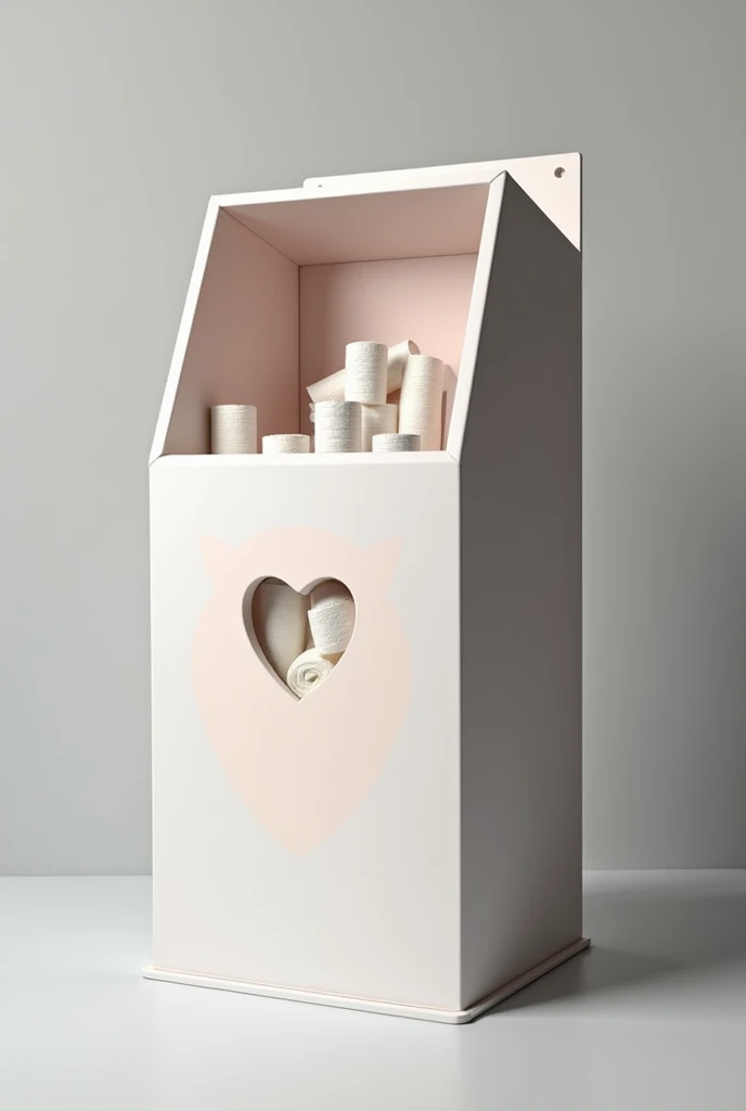 Design a sanitary towel bank in a shape of a box. It will. Be used to put sanitary towel for donations. Put some cool hashtags. Should be a cuboid another design 