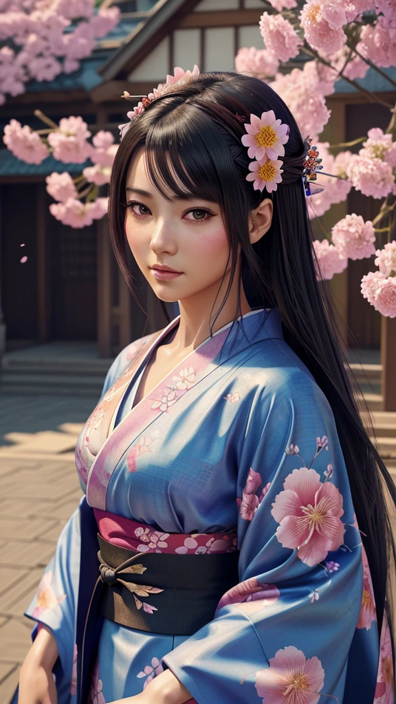 arafed woman in a kimono with flowers on her head, beautiful digital artwork, beautiful digital illustration, beautiful digital painting, gorgeous digital painting, artwork in the style of guweiz, photorealistic anime girl render, smooth anime cg art, beautiful digital art, great digital art with details, stunning digital illustration, detailed digital anime art, render of april, beautiful anime portrait