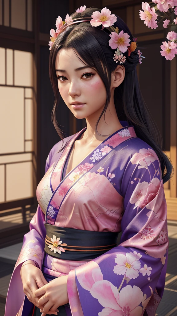 arafed woman in a kimono with flowers on her head, beautiful digital artwork, beautiful digital illustration, beautiful digital painting, gorgeous digital painting, artwork in the style of guweiz, photorealistic anime girl render, smooth anime cg art, beautiful digital art, great digital art with details, stunning digital illustration, detailed digital anime art, render of april, beautiful anime portrait