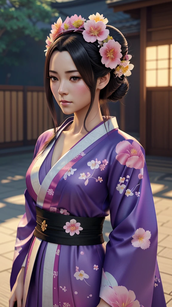 arafed woman in a kimono with flowers on her head, beautiful digital artwork, beautiful digital illustration, beautiful digital painting, gorgeous digital painting, artwork in the style of guweiz, photorealistic anime girl render, smooth anime cg art, beautiful digital art, great digital art with details, stunning digital illustration, detailed digital anime art, render of april, beautiful anime portrait
