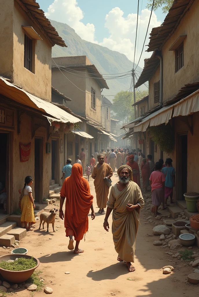 An Indian poor village streets in 2003 year