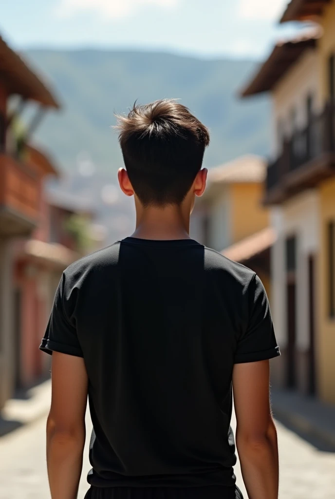 Young man with black t-shirt from behind in Azogues, Ecuador
