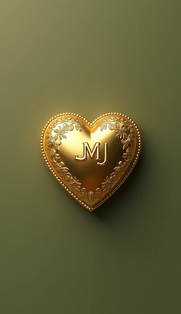 18 karat gold 3D heart on an olive green background with a JMJ marked  