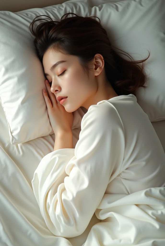 18 + girl sleeping with white sheet only from top to leg