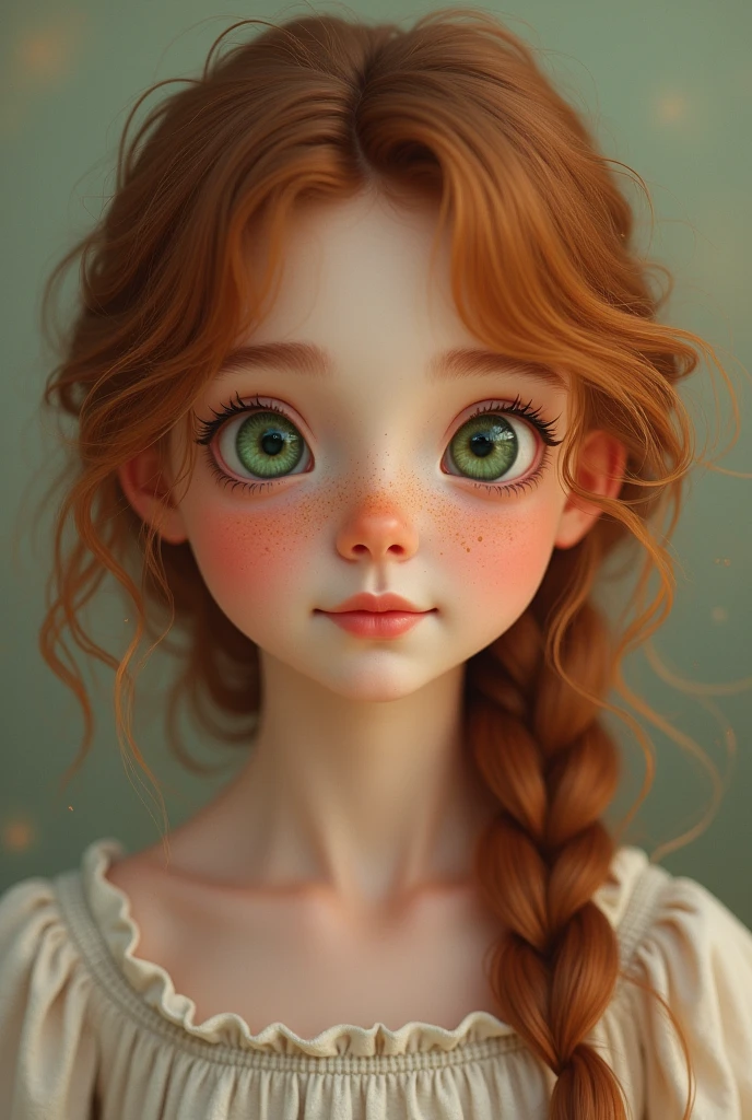 Young fair-skinned girl with freckles and green eyes 
