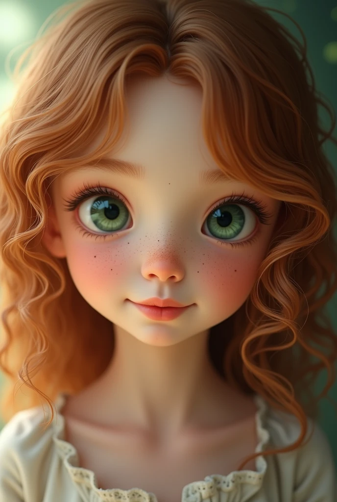 Young fair-skinned girl with freckles and green eyes
