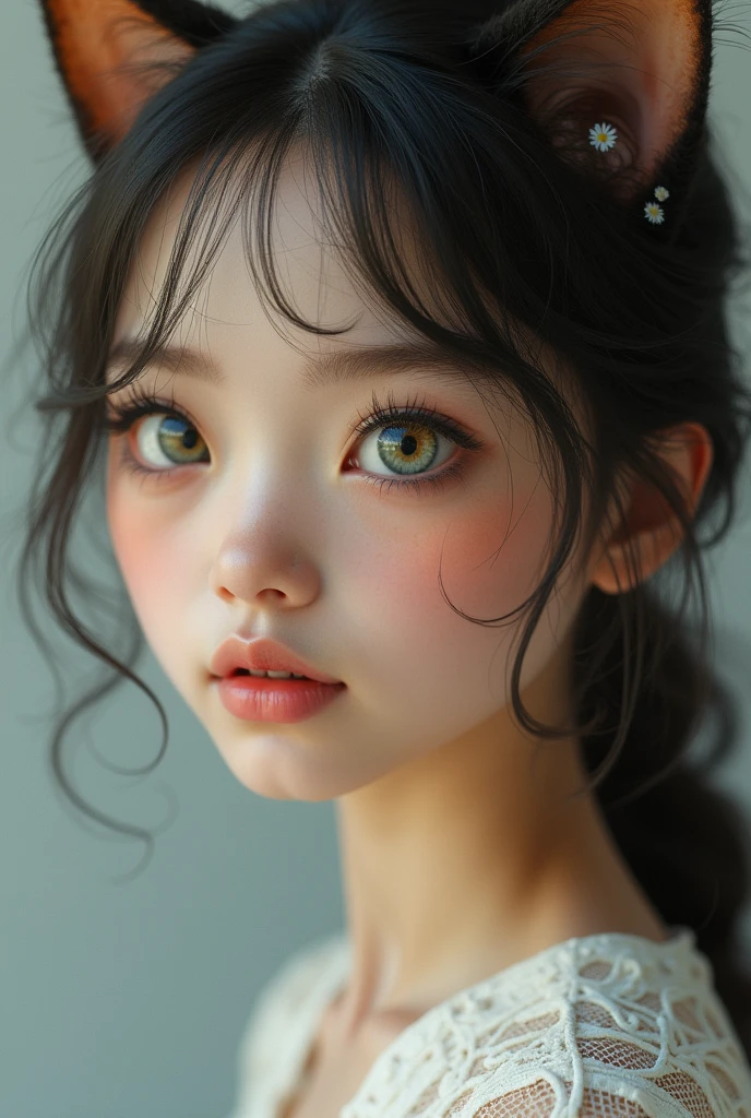 a person with cute cat eyes UHD 18K, anatomically correct