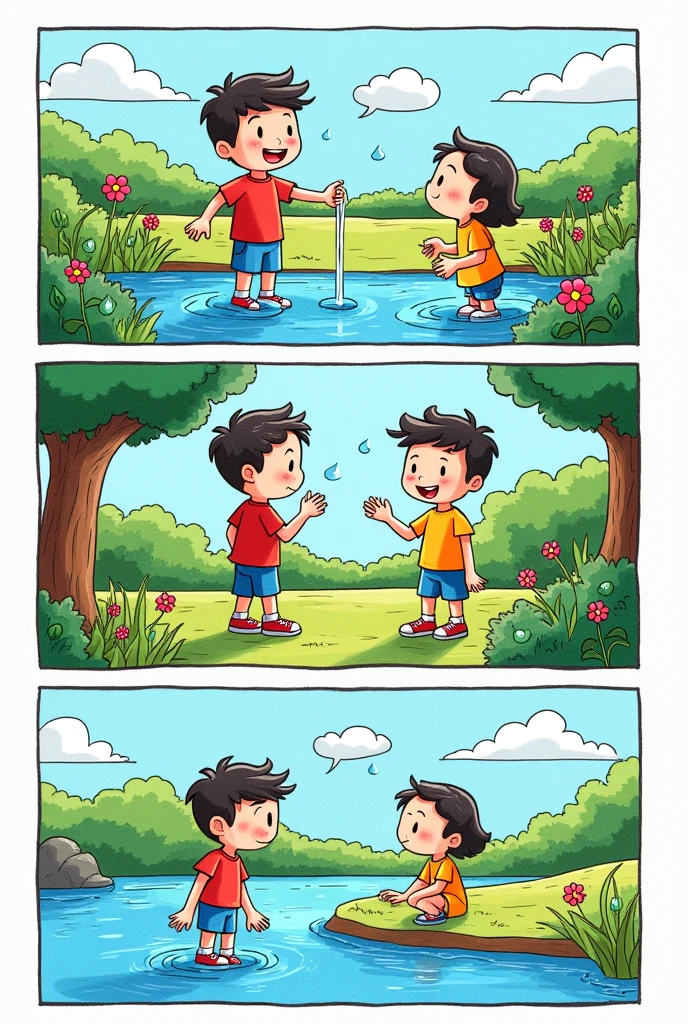 My 5 year old sister was asked to create a comic at kindergarten, the comic is about the value of water, do you think you can give me one with 4 pages. very simple