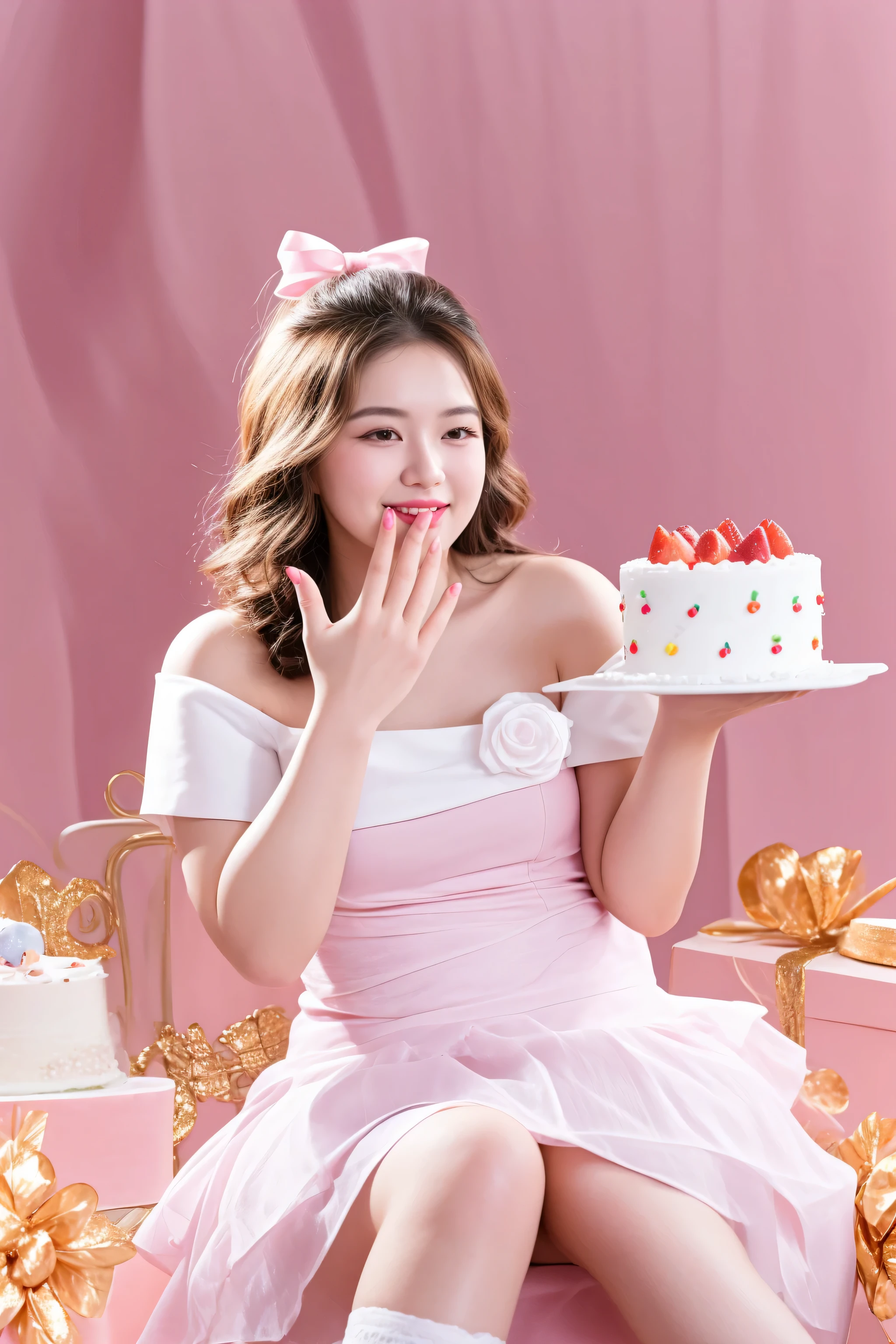 there is a woman sitting on a chair holding a cake, eating cakes, holding a birthday cake, photo taken with nikon d 7 5 0, photo taken with nikon d750, cake in hand, shot on canon eos r5, shot on canon eos r 5, shot with canon eoa 6 d mark ii, captured on canon eos r 6
