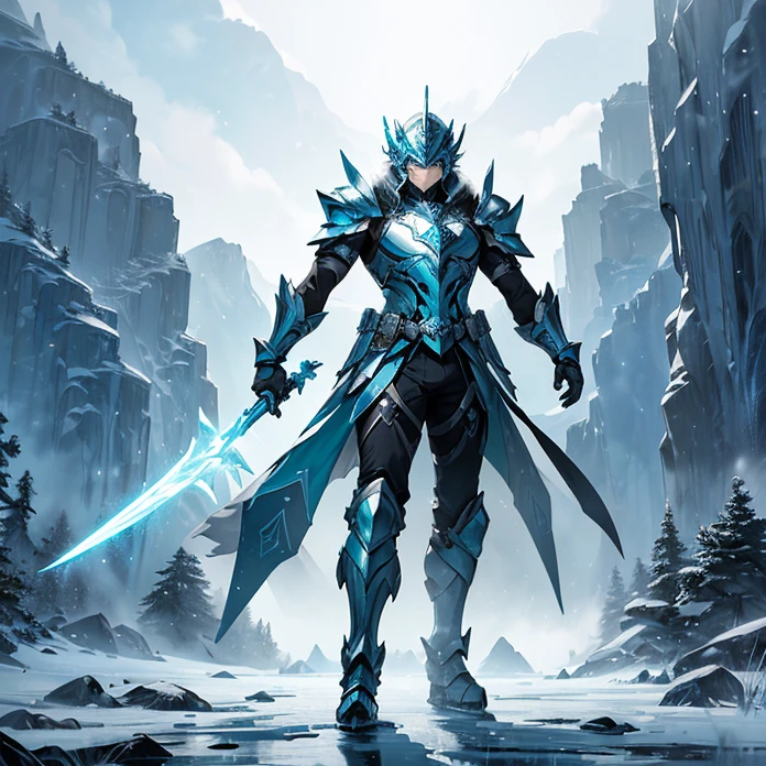 High Resolution, Anime, Character Design, Digital Art, HD, Best Quality, Masterpiece, Super Detailed, high fantasy,
{{male adult elvish ice soldier:(ice closed helmet, ice arrowhead at the top, crystal visor of helmet, ice neck armor, ice bulky full armor, ice shoulderplates, ice arms full armor, ice gauntlets, ice armor hips, ice legs armor, ice armored boots, green short cloak),(ice long sword, ice big shield, ice power pistol on hip),(holding in combat with his left arm his ice longsword, holding with his right arm his big ice shield, attacking violently and lethal),(cloudy day, chinese mountain road, stone road, stone walls on the road, chinese trees around)}}