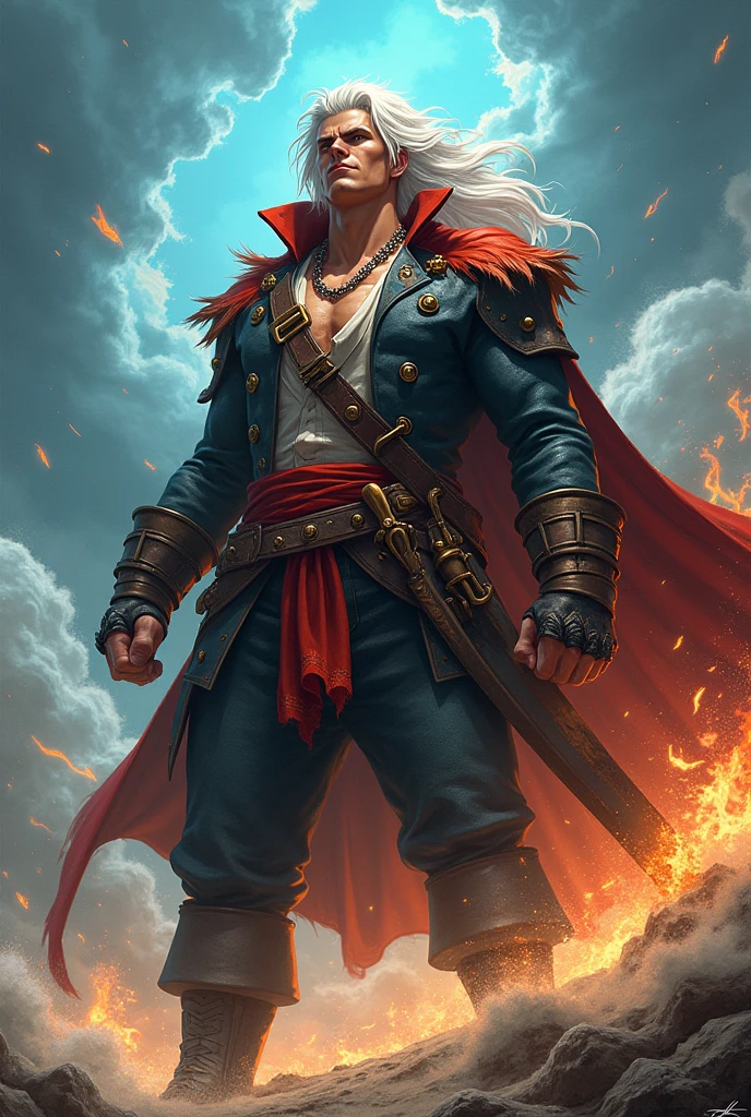 Mon personnage est un surhumain de 24 ans qui est un homme et qui est pirate dans un univers animé
Il est assez grand, il a les cheveux blancs et mi-longs
Il fais trembler la terre en dessous de lui
Il est fort