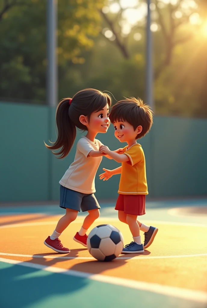 Make a mother with her son supporting him in futsal