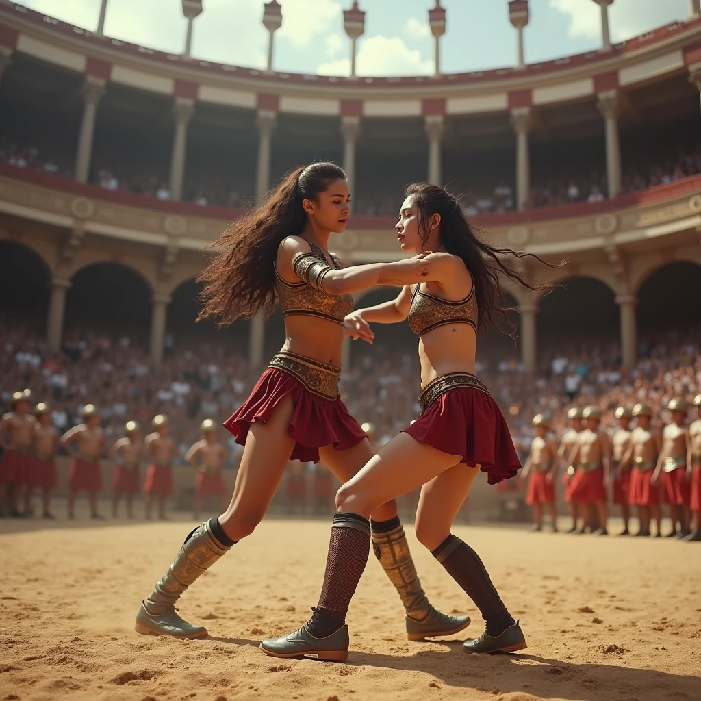 Female gladiator fighting in the arena