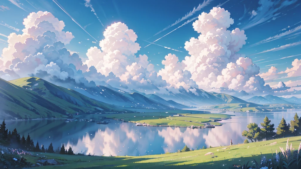 ((best quality)), ((masterpiece)), (detailed), landscape illustration, fluffy candy clouds, lots of clouds, pastel colors