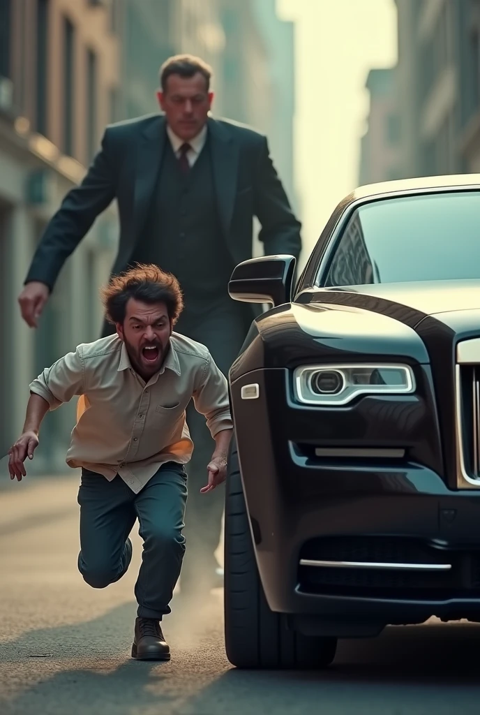 A weak man is scared of a rich Man who owned a luxury car and Running away from him.